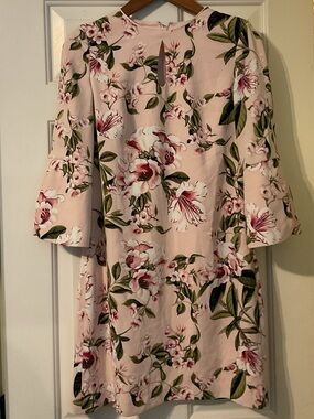 White House Black Market Blush Pink Floral Bell-Sleeve Mini Dress